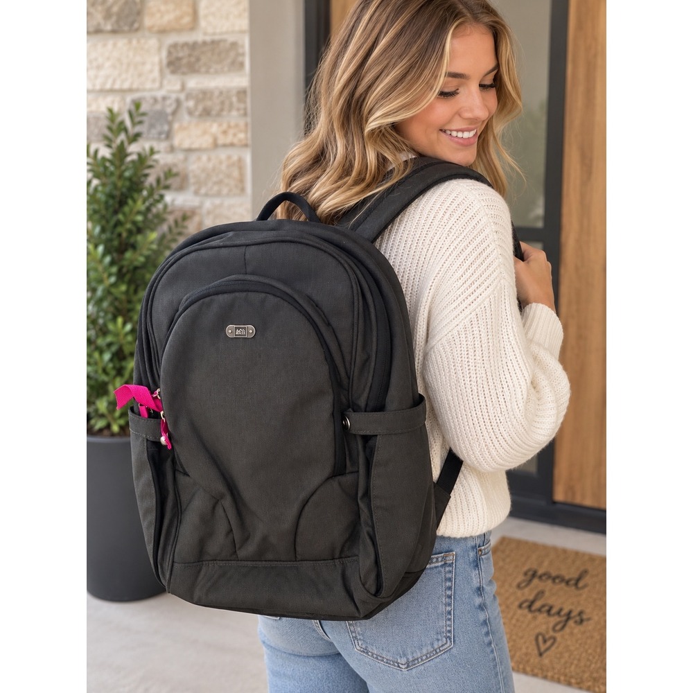 REI Co-op Gray Canvas Backpack Pink Interior Multi Compartment Daypack Women